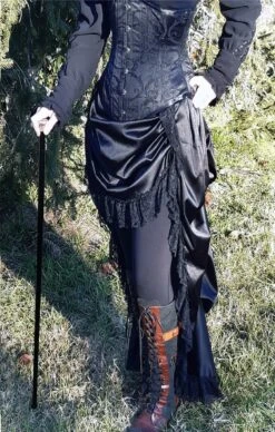Black Victorian Bustle Skirt, Made To Order -Vintage Veil Clothing Store vic bustle black front othe