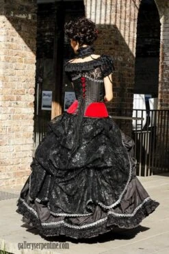 Black Rose TOC Corset, One Only, 20" -Vintage Veil Clothing Store wm Black Rose Ensemble with bustle back full 800x1200